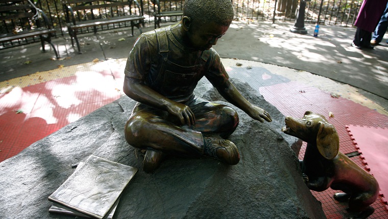 Statue in honor of Ezra Jack Keat and his children's book, The Snowy Day, during the 5th annual Jumpstart Read for the Record Day at Prospect Park on October 7, 2010 in New York City. 