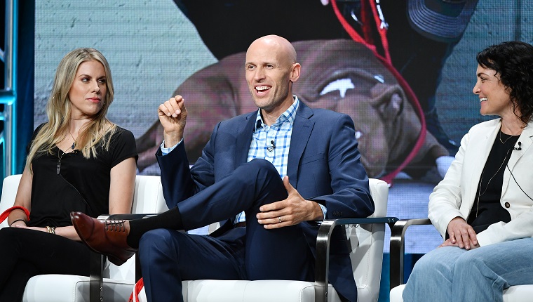 BEVERLY HILLS, CALIFORNIA - JULY 23: Stef DiOrio, Matt Beisner and Corinna Robbins attend the TCA panel for National Geographic Channels' Dog: Impossible at The Beverly Hilton Hotel on July 23, 2019 in Beverly Hills, California.