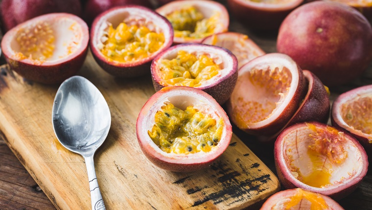 High angle view of passion fruits on table,Ho Chi Minh City,Ho Chi Minh,Vietnam