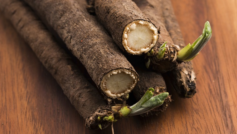 salsify vegetables on wood