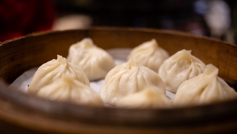 Xiao Long Bao traditional soup dumpling in Taipei.Transparent dumpling skin