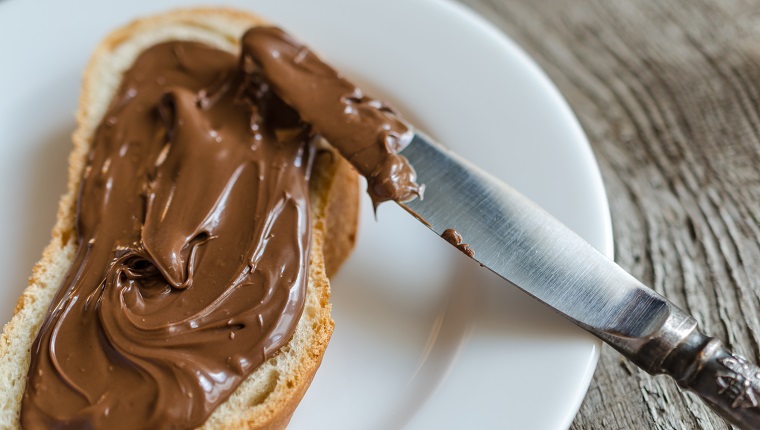 Slice of bread with chocolate cream