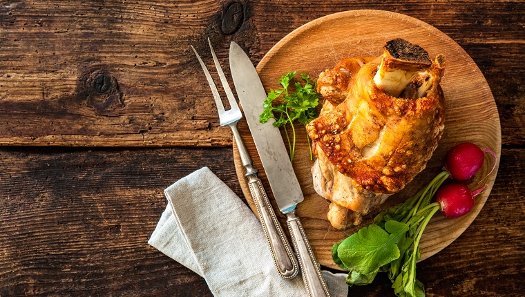 Appetizing Bavarian grilled pork knuckle. Oktoberfest