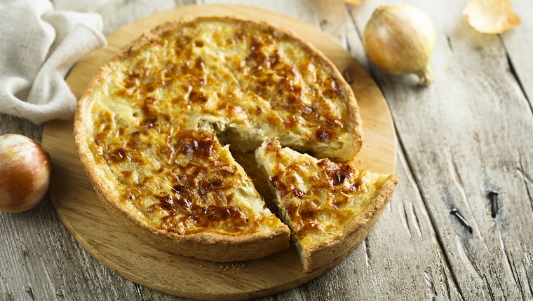 Traditional homemade onion pie or quiche