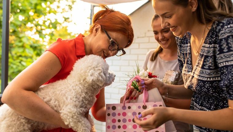 dog mom receiving gifts for mother's day