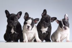 French Bulldog puppies lined up