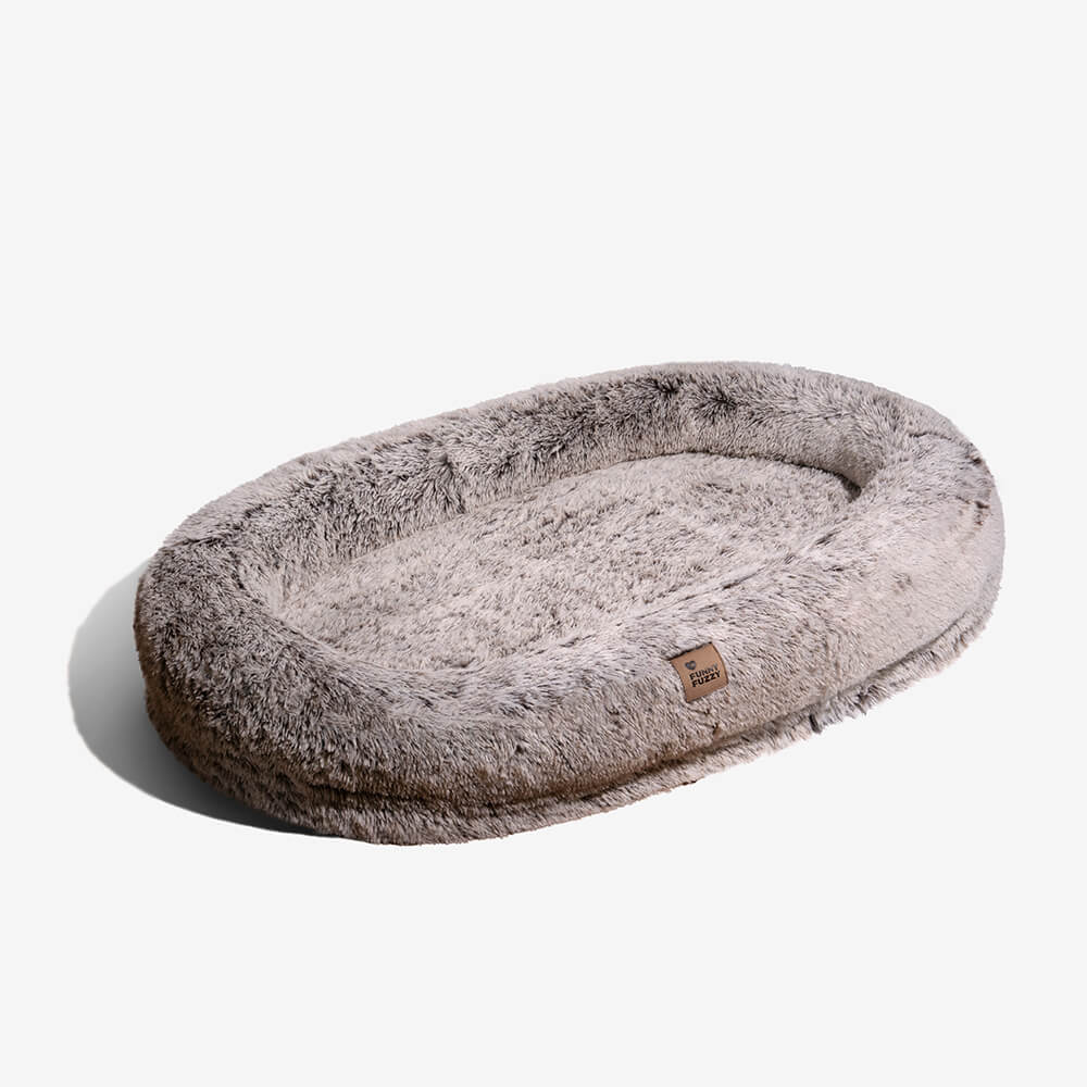 FunnyFuzzy grey dog bed donut