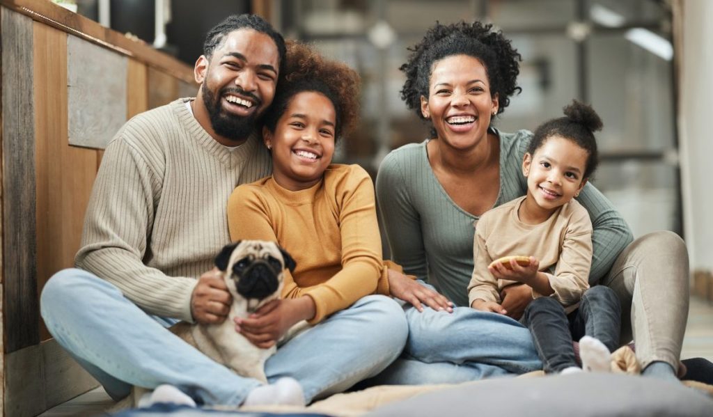 Happy family with dog