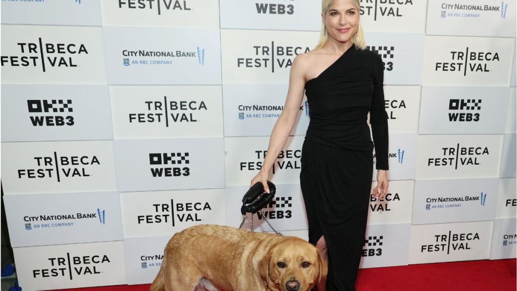 Actor Selma Blair and her service dog Scout attend the premiere of "Diane Von Furstenberg: Woman In Charge" during the Opening Night of Tribeca Film Festival at BMCC Theater in New York, June 5, 2024.